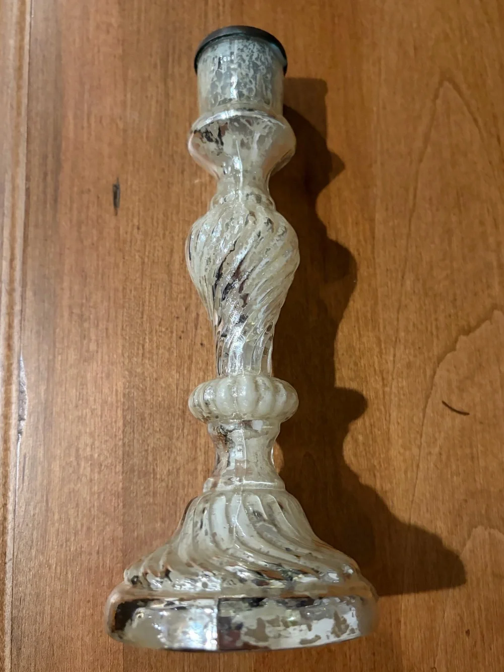 Pottery Barn Antique Silver Mercury Glass 8 inch Taper Candle Holder  Holiday Sm